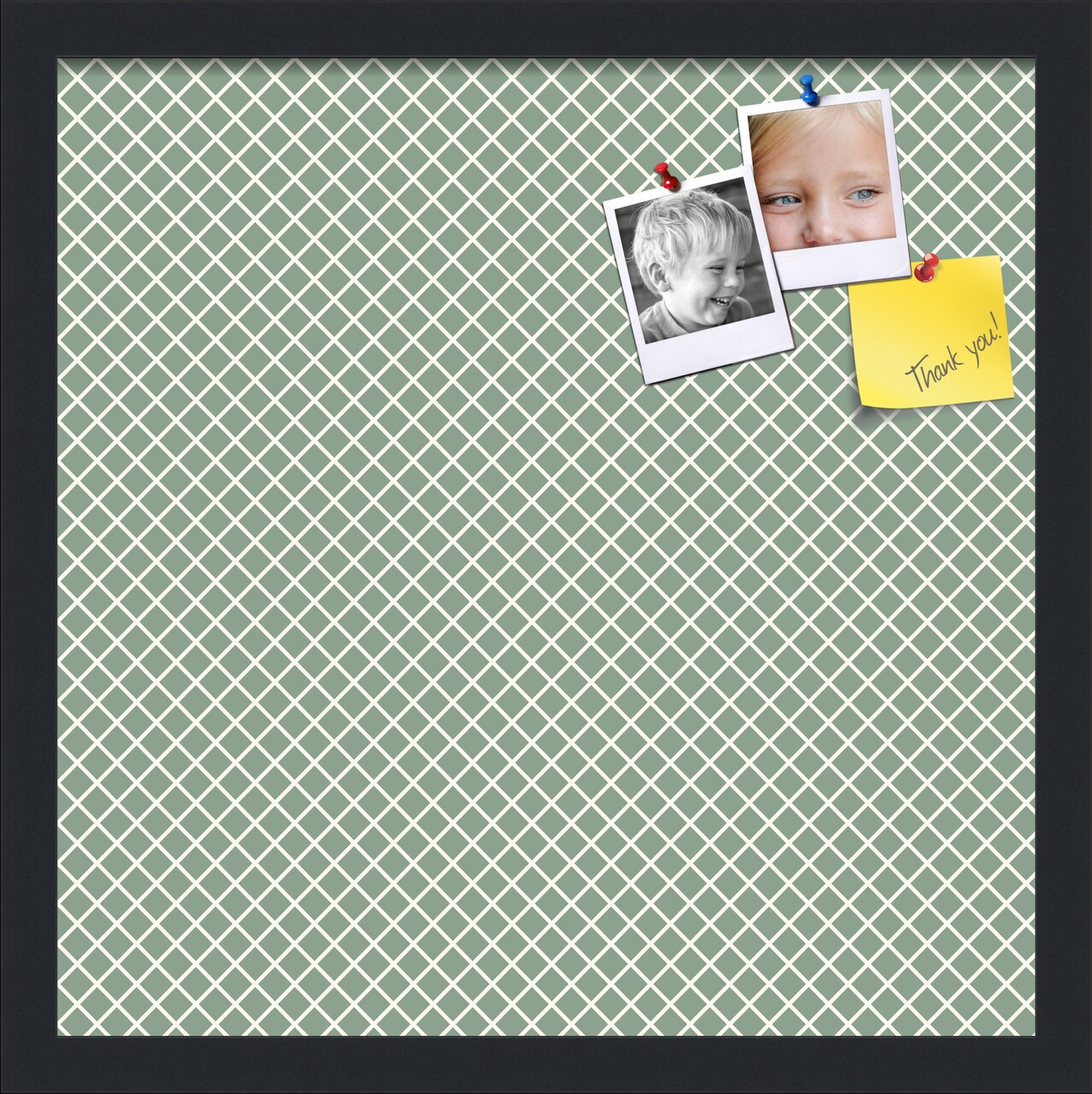 PinPix Custom Bulletin Board Nile Green Diamond Poster Board Has a Fabric Style Canvas Finish, Framed in Satin Black, by ArtToFrames (PinPix-380)